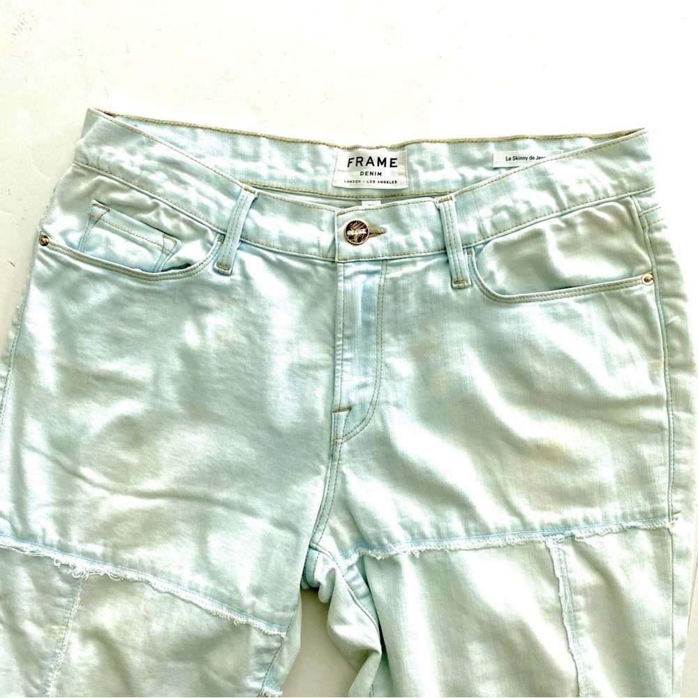 FRAME Le Skinny de Jeanne Light Wash Patchwork Jeans Sz 30 Denim Frayed Cotton - Picture 5 of 13